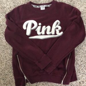 PINK crew neck sweatshirt with zippers